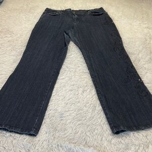 Multiples Dark Blue High Rise Women's Jeans SIZE 14 EMBELLISHED ON ONE LEG